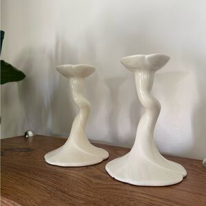 Cream Lilypad Pair Of Candlestick Holders Cottagecore